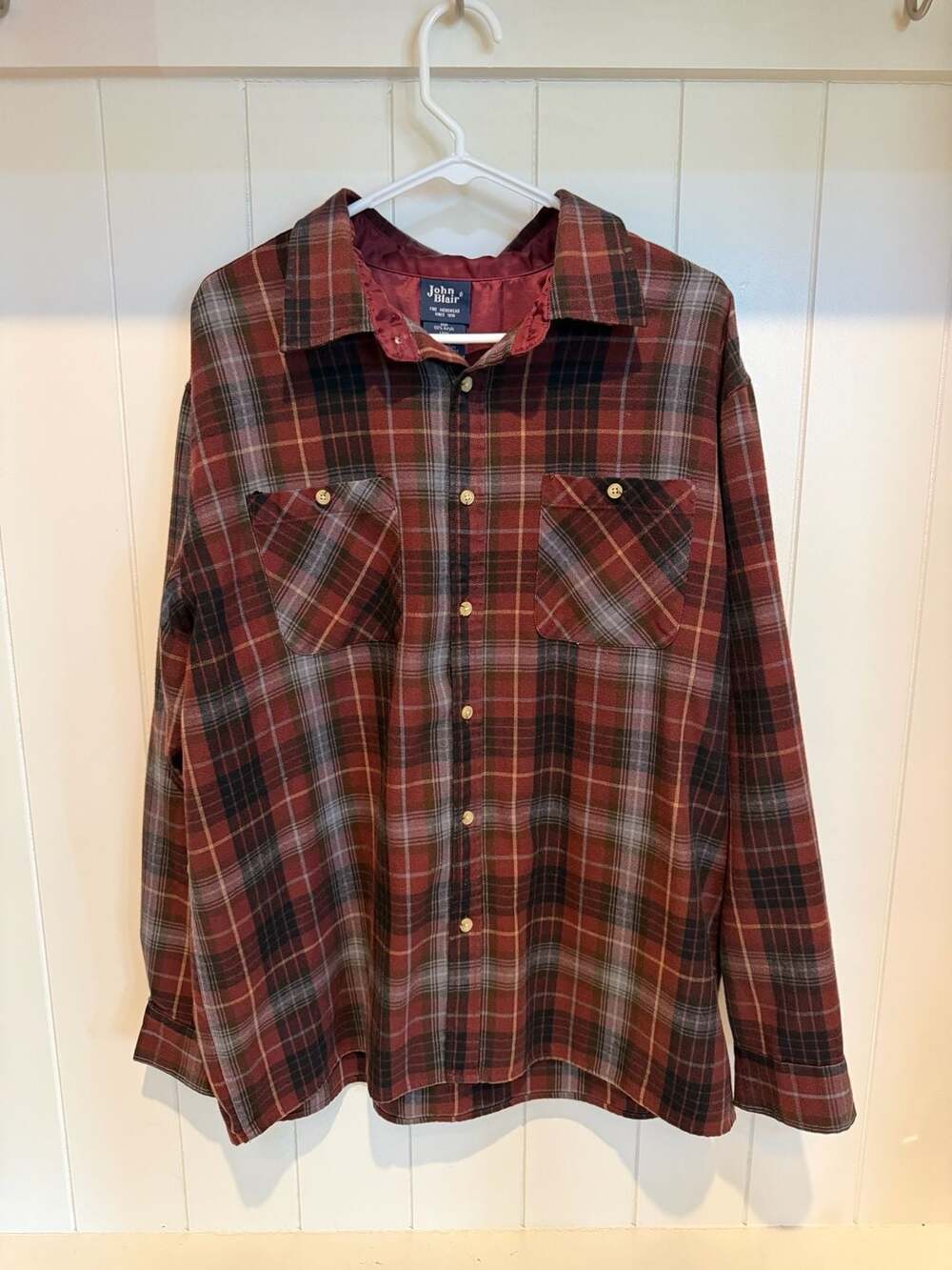 John Blair Men's Vintage Plaid Lined Long Sleeve Button-Up Shirt
